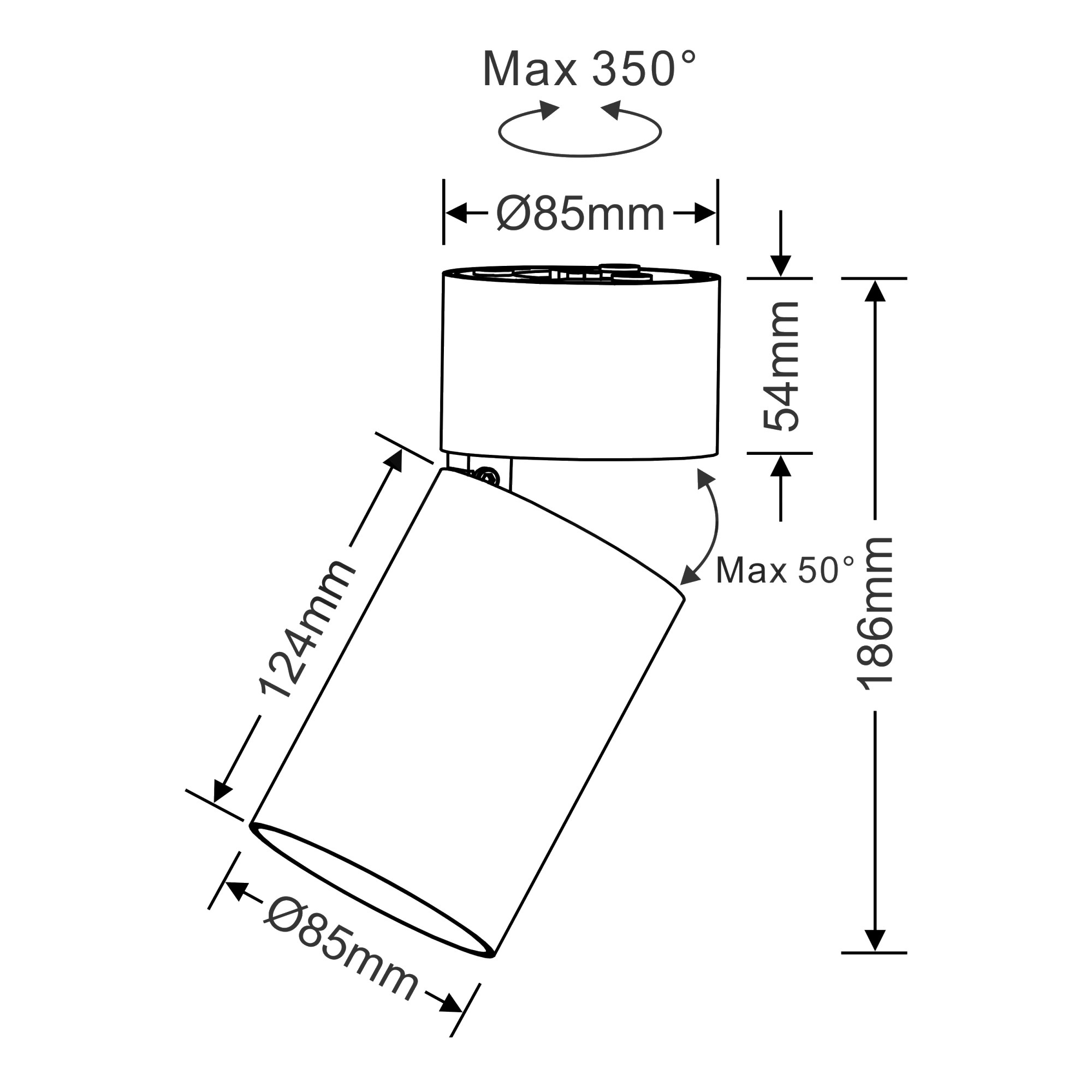 DL300041  Eos A 20, 20W White & Black Surface LED Spotlight 1660lm 40° 5000K IP20